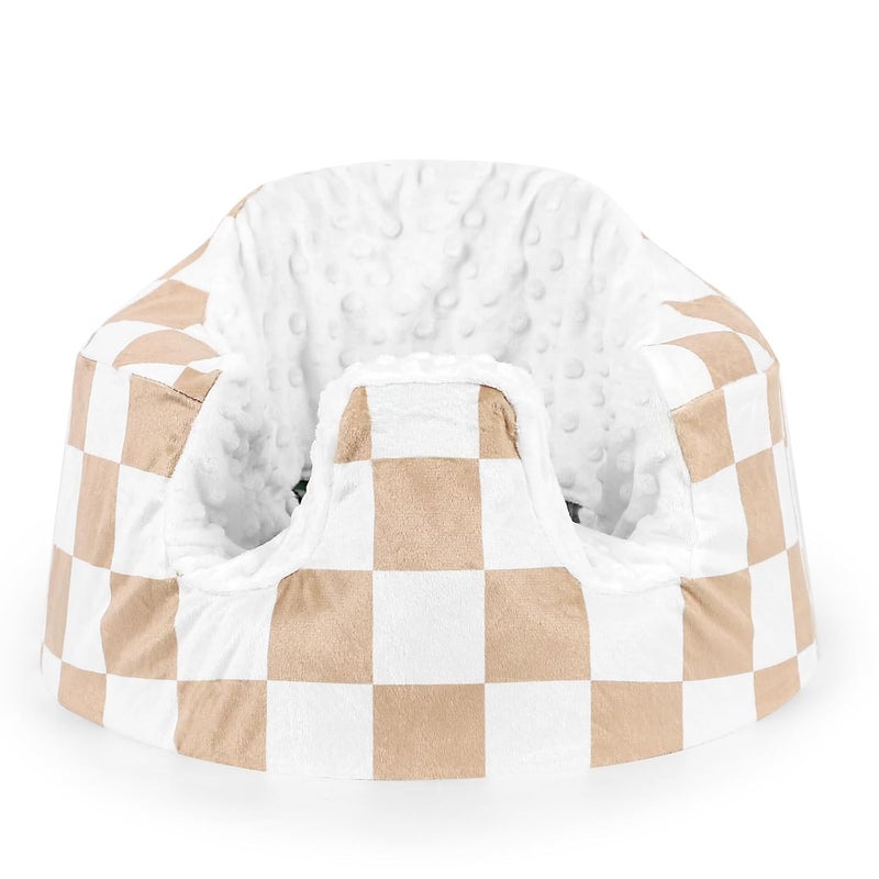 DILIMI Minky Seat Cover Compatible with Bumbo Seat, Removable Ultra Soft Comfortable Warm Seat Slipcover for Baby Girl and Boy, Brown Checkered - Image 1